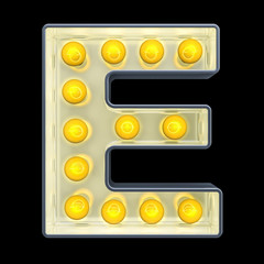 Light bulb letter E, retro glowing font. 3D rendering