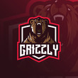 bear mascot logo design vector with modern illustration concept style for badge, emblem and tshirt printing. grizzly bear illustration for sport team.