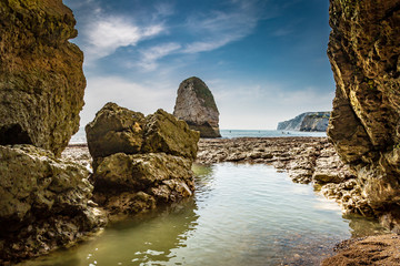 Rock formations at Freshwater Bay on the Isle of Wight, at low tide