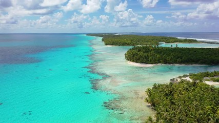 Wall Mural - drone aerial video of rangiroa atoll island motu and coral reef in french polynesia, tahiti. amazing