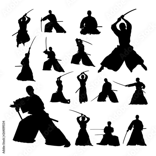 Cuadros en Lienzo Samurai martial art silhouettes