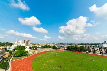 Sticker - School track and field sports football fields under the blue sky white clouds