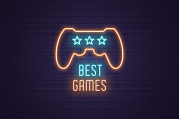 Sticker - Neon composition of headline Best Games. Gaming