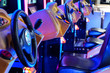 Car driving machines at arcade games in the entertainment zone in shopping center