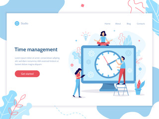 Fototapete - Time management. Work planning, setting tasks. Web banner design template with flat vector illustration.