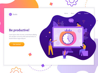 Poster - Be productive! Pomodoro technique. Landing page template. Flat vector illustration.