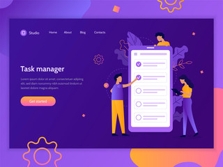 Fototapete - Task manager. Creative landing page design template. Flat vector illustration.