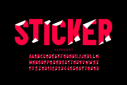 Sticker style font design, alphabet letters and numbers