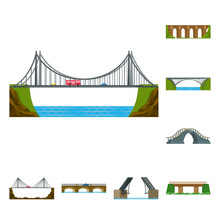 Vector Illustration Of Bridgework And Bridge Sign. Set Of Bridgework And Landmark Stock Symbol For Web.
