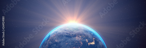 3d Illustration - planet Erde - Weltall - Weltraum - Erdball - Sonnenaufgang