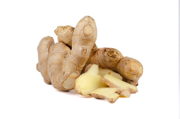 Wall Mural - Fresh Ginger roots isolated on white background.