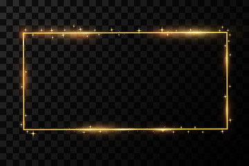Poster -  Golden frame with lights effects. Shining rectangle banner. Isolated on black transparent background. Vector illustration, eps 10
