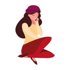 Sticker - beautiful woman with beret seated character