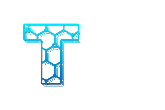 Letter T logo design template with hexagon shape. Line art logo type design concept of Abstract technology logo