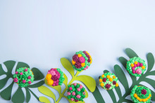 Multicolored Cupcakes With Decoration Like Indoor Plants Succulents