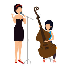 Canvas Print - women playing cello and sing characters