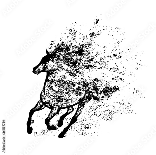 Cuadros en Lienzo wild mustang horse running in splash of ink paint - black and white vector grung