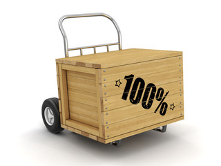 Poster - Wooden crate with 100% on Hand Truck. Image with clipping path