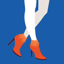 Women Legs And Feet With Stylish Colorful Footwear (bright Shoes). Flat Design Style. Vector Illustration.