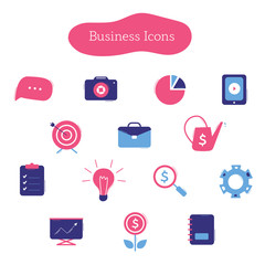 Wall Mural - collection of business icons of blue and pink colors. symbols for use on website or infographics. ve