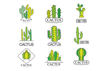 Sticker - Cactus logo design set, desert plant green badges vector Illustrations on a white background