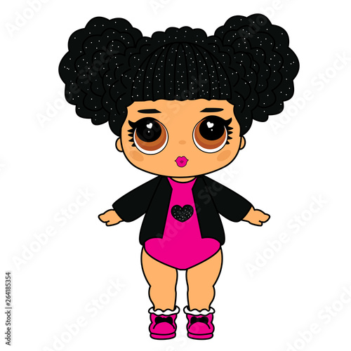 Cute vector lol doll with black hair and big brown eyes Tableau sur Toile