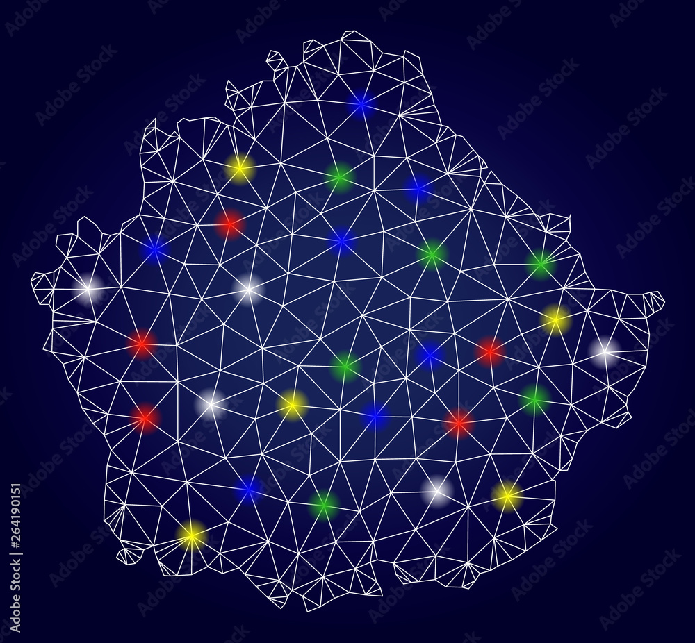 Bright mesh vector Cuenca Province map with glare light spots. Carcass ...