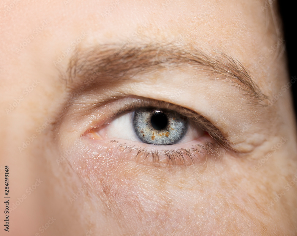 A beautiful insightful look eye. Close up shot. The eye of an elderly woman - obrazy, fototapety, plakaty 