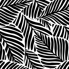 Wall Mural - monochrome Jungle geometric seamless pattern. Exotic plant.