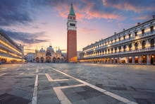 Venice, Italy. Cityscape Image Of St. Mark's Square In Venice, Italy During Sunrise.