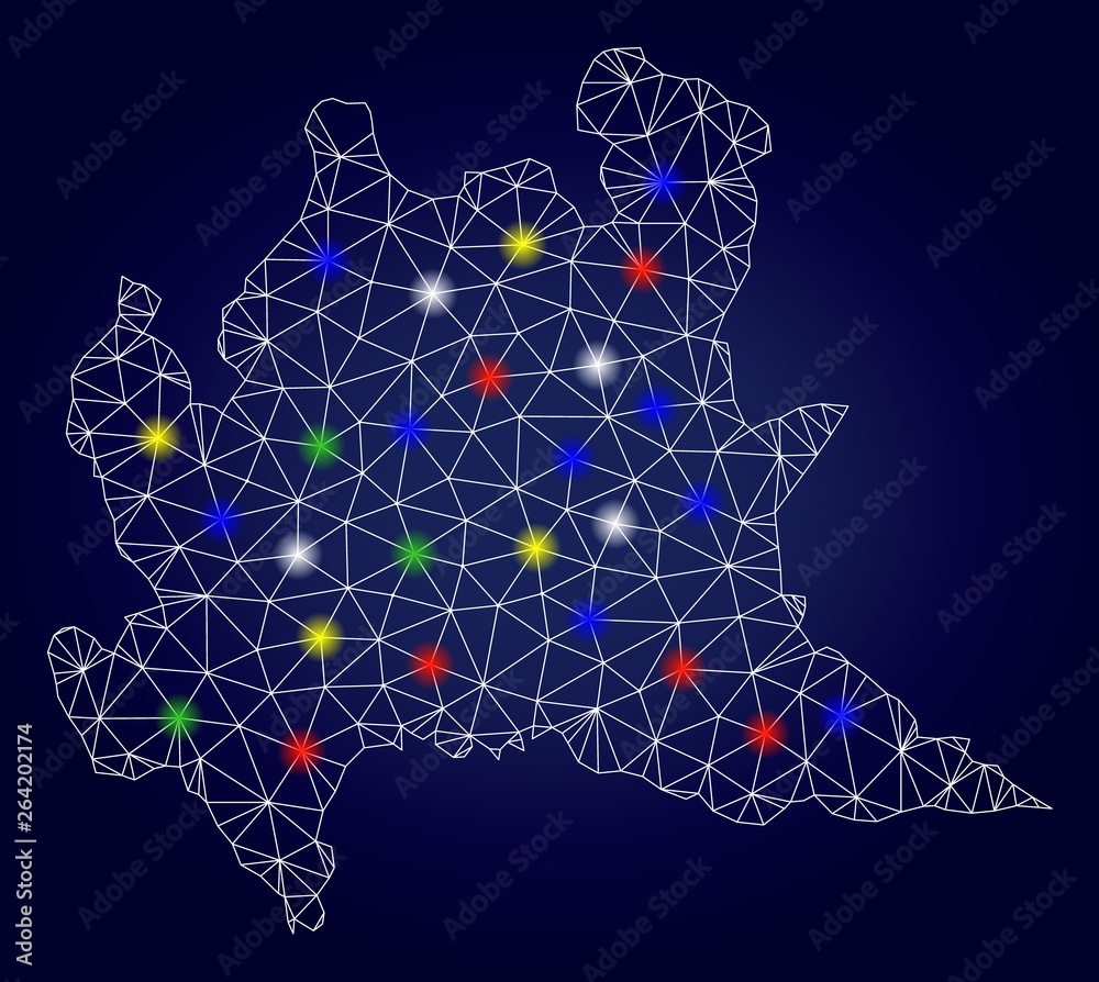 Bright mesh vector Lombardy region map with glowing light spots ...