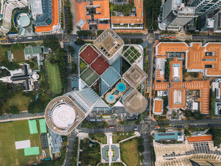 Fototapete - Top view of the Singapore landmark financial business district with skyscraper. Singapore city downtown drone view.