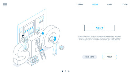 Aufkleber - Seo optimization - line design style isometric web banner