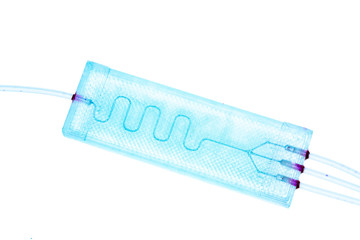 Poster - Organ-on-a-chip (OOC) - microfluidic device chip that simulates biological organs that is type of artificial organ. Prototype of design lab-on-a-chip in microfluidic laboratory