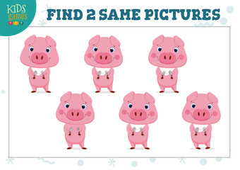 Find two same pictures kids game vector illustration