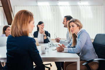 Wall Mural - Business people discussing ideas at meeting.