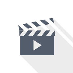 Poster - Movie clapper, play video icon, flat design vector illustration