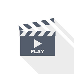 Poster - Movie clapper, play video icon, flat design vector illustration