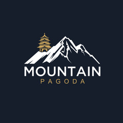 Poster - Vector template logo, cover and other designs. pagoda and mountains in oriental style
