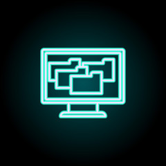 Aufkleber - a lot of folders on the screen neon icon. Elements of Virus, antivirus set. Simple icon for websites, web design, mobile app, info graphics