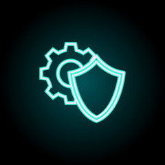 Aufkleber - shield in gear neon icon. Elements of Virus, antivirus set. Simple icon for websites, web design, mobile app, info graphics