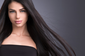 Wall Mural - Beautiful hair woman black long hairstyle model 