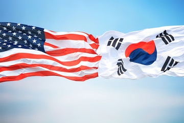 Flags of the USA and South Korea