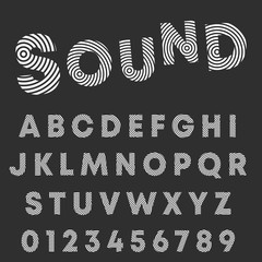 Poster - Circular line alphabet font. Letters and numbers sound design