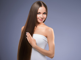 Healthy hair and skin woman beauty concept cosmetic female beautiful model long smooth hair