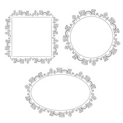 Wall Mural - simple doodle frames set with old style city houses