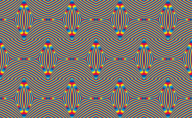 Color seamless pattern with hypnotic trance texture. Abstract multicolored striped background. Op art unique bright abstraction. Psychedelic trippy art.