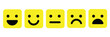 © pyty - Basic emoticons set in square with rounded corners. Five facial expression of feedback scale - from positive to negative. Simple colored vector icons
