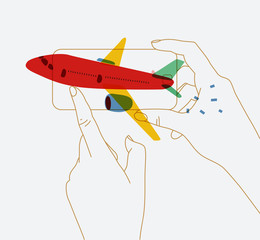 Hand phone buying flight tickets red