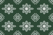 Traditional seamless pattern hand drawn with traditional ornament decoration and mixed with victorian style. Geometry for each side. Green and white background.